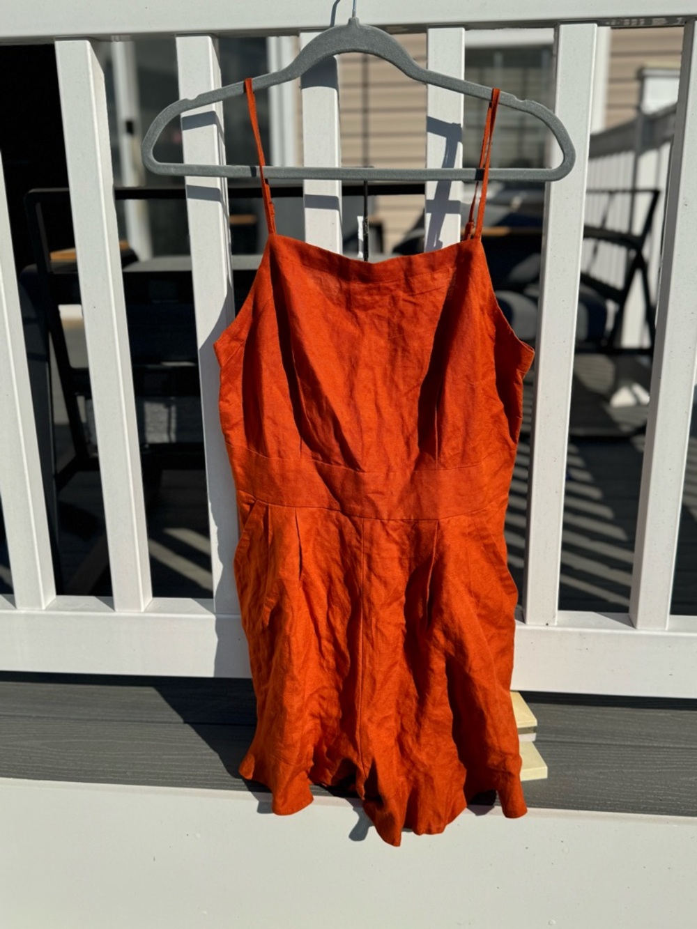 Loft Rust Orange Ruffle Hem Linen Romper - Picture 2 of 4
